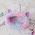 Fascia per capelli unicorno in peluche colorato con corno argentato per trucco e viso - Tie-Dye Viola
