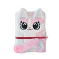 Cute plush cat diary with big eyes and metal lock for kids, colorful fluffy cover design - Colorful