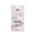 4er-Set Einhorn und Regenbogen Haarspangen für Mädchen auf einer Mode-Karte - Lila Einhorn Sternschnuppe Stil