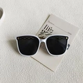 White square frame sunglasses with dark black lenses and gold star accents on the corners - White
