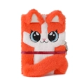 Cute orange and white plush cat diary with large eyes and metal lock for girls - Orange