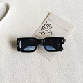 Chic black square frame sunglasses with blue lenses and silver arrow rivets decor - Black Frame Blue Lens