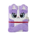 Cute purple and white plush cat notebook with big eyes embroidery and silver lock - Purple