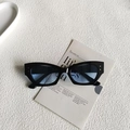 Small frame black cat-eye sunglasses with blue lenses and metal rivet details - Black Frame Blue Lens