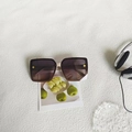 Oversized square sunglasses with brown gradient lenses and gold clover metal accents - Double Grey