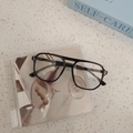 Kids vintage double bridge aviator sunglasses with black frame and stylish tinted lenses - Black Frame Clear Lenses