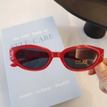 Kids vintage oval cat eye sunglasses in red frame with dark grey UV400 lenses - Red