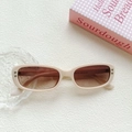 Retro square beige sunglasses with gradient brown lenses and silver heart rivets - Off White