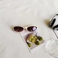 Retro small oval cat-eye sunglasses with cream white frame and brown tinted lenses - Off White