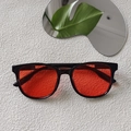 Square black sunglasses with transparent red lenses in a retro minimalist fashion style - Black Red