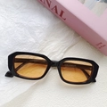 Hip hop square black frame sunglasses with amber lenses and thick retro temples - Black Frame Yellow Lens