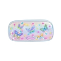 Detalle del estuche de unicornio con purpurina y motivos de mariposas y estrellas - Azul