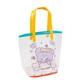 Cute cartoon transparent PVC tote bag with purple bear print and yellow handles - Purple Bear