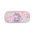 Detail of pink glitter unicorn pencil case with rainbow texture and 3D star patches - Pink