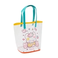 Cartoon bear mesh beach bag with blue handles and colorful waterproof PVC design - Pink Bear