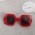 Kids red square rhinestone sunglasses with 13cm width and candy color finish - Red
