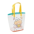 Cartoon dog print beach bag in yellow and teal with waterproof PVC and mesh bottom - Brown Bear