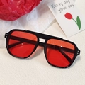 Vintage oversized aviator sunglasses with black frame, red lenses and metal rivets - Retro Oversized Pilot Style