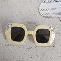 Kids cream square sunglasses with decorative rhinestones and dark lenses for eye protection - Yellow