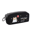Cute black canvas pencil case with cartoon Corgi and chunky oversized zipper closure - Black