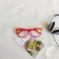 Retro cat-eye sunglasses with bold red and yellow color-block frame design - Red