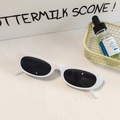 Retro oval sunglasses with white frames and dark lenses on a stylish marble background - Vintage Oval Black Lens Style (White 13)
