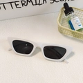 Retro white oval cat-eye sunglasses with dark lenses displayed on a minimalist surface - Vintage Narrow Frame Cat Eye (White 14)