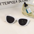 Retro white oval cat-eye sunglasses with thick frames and dark lenses on white surface - Thick Glossy Cat Eye (White 15)