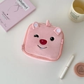 Detail of pink plush cartoon beaver makeup bag showing soft texture and embroidery - Beaver Style / Pink