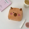 Close-up of brown plush bear cosmetic bag with soft texture and detailed embroidery - Bear Style / Brown