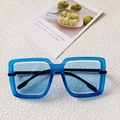 Fashionable oversized square sunglasses with translucent blue frame and blue lenses - Blue