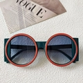 Occhiali da sole rotondi oversize con montatura bicolore e lenti viola sfumate alla moda - Verde
