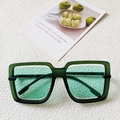 Fashionable oversized square sunglasses with translucent dark green frames and green lenses - Green