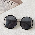 Retro round black sunglasses with grey translucent frame and stylish dark lenses - Transparent Gray