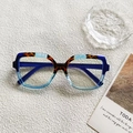 Blue and leopard gradient color-block frame glasses in a stylish oversized cat-eye design - Blue