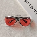 Lunettes de soleil Y2K ovales sport avec monture argentée et verres rouges - Monture Noire Bord Argenté Lentille Rouge