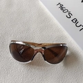 Y2K vintage sport sunglasses with silver oval metal frame and brown tinted lenses - Champagne Silver Edge Tea Lens