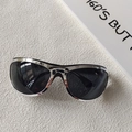 Y2K oval silver frame sports sunglasses with dark curved lenses for outdoor activities - Black Frame Silver Edge Grey Lens