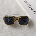 Chic gold metal frame oval sunglasses with dark lenses and Y2K vintage sports design - Black Frame Gold Edge Grey Lens