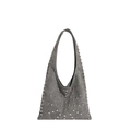 Sac seau Hobo gris foncé avec rivets argentés, texture daim et grande capacité de rangement - Gris