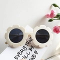Beige sunflower kids polarized sunglasses with matte texture and dark round lenses - Beige