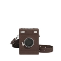 Vintage cameravormige crossbodytas in donkerbruin met getextureerd spotlight-lensdetail - Bruin