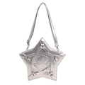 Borsa a tracolla argento a forma di stella in pelle metallizzata con rivetti e cinturino - Argento