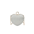 Silberne Glitzer-Herz-Clutch mit Goldrand und strassbesetztem Ringgriff - Silber