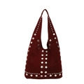 Sac sous le bras vintage en daim bordeaux avec rivets argentés et bandoulière large - Bordeaux