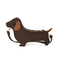 Brown suede dachshund shaped crossbody bag with gold hardware and adjustable strap - Brown