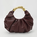 Bolso plisado burdeos con elegante asa de metal dorado estilo bambú para mujer - 30*3*23 / Rojo