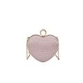 Rosafarbene herzförmige Clutch mit silbernen Glitzerstreifen und goldenem Ringgriff - Lila