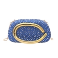 Elegante borsa da sera blu scuro con strass, catena dorata e fibbia in metallo - Blu