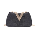 Dunkelblaue Abendtasche mit funkelnder V-Schnalle aus Strass und einer goldenen Kette - Blau